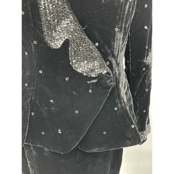 Vintage Magali Collection Black Velvet Sequin Skirt Suit Jacket Size 4 - Picture 15 of 15